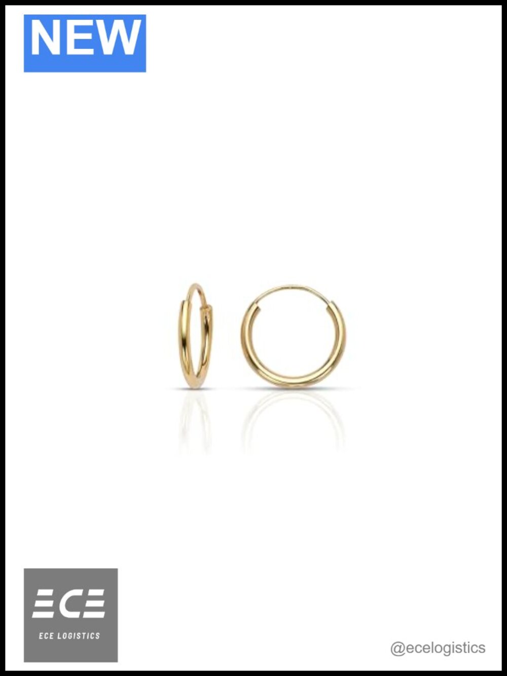 14k Yellow Gold Endless Hoop Earrings Hypoallergenic 1.3mm Width